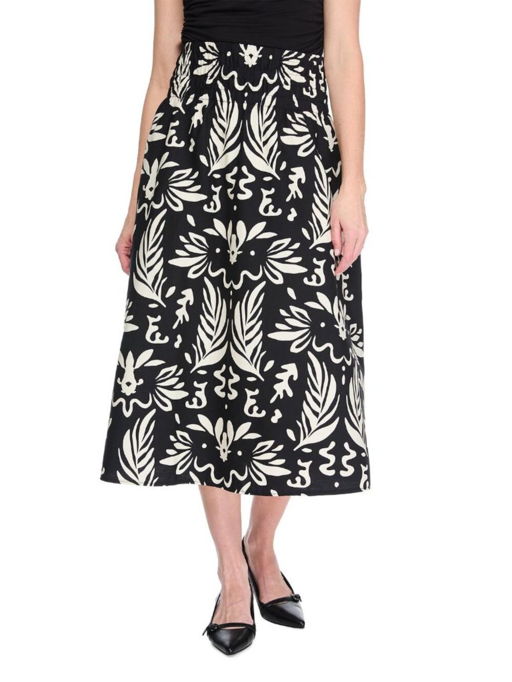 New Printed Feather Poplin Maxi Skirt